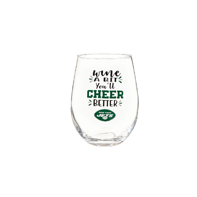 New York Jets Glass 17oz Wine Stemless Boxed