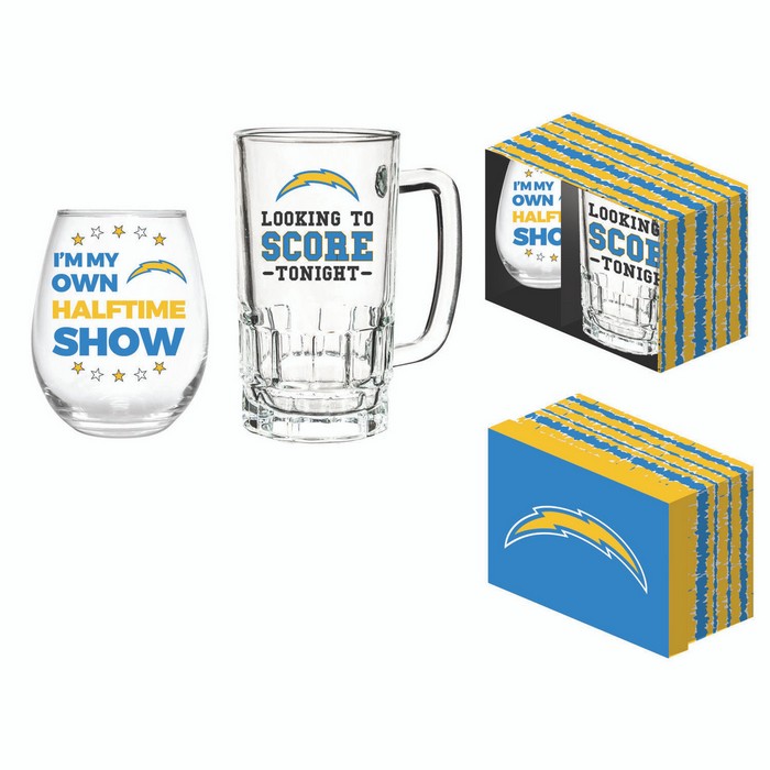 Los Angeles Chargers Drink Set Boxed 17oz Stemless Wine and 16oz Tankard