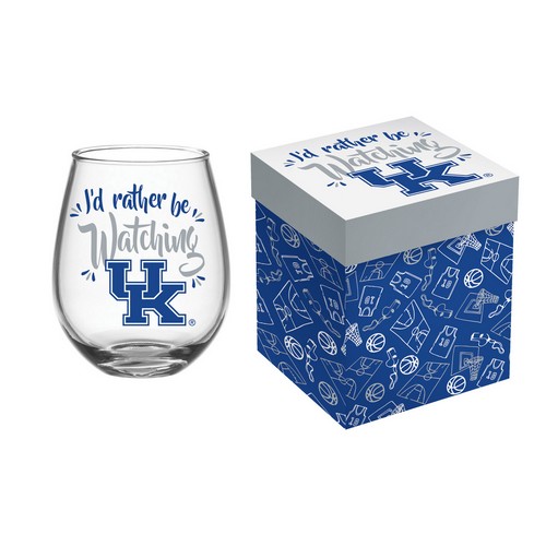 Kentucky Wildcats Glass 17oz Wine Stemless Boxed