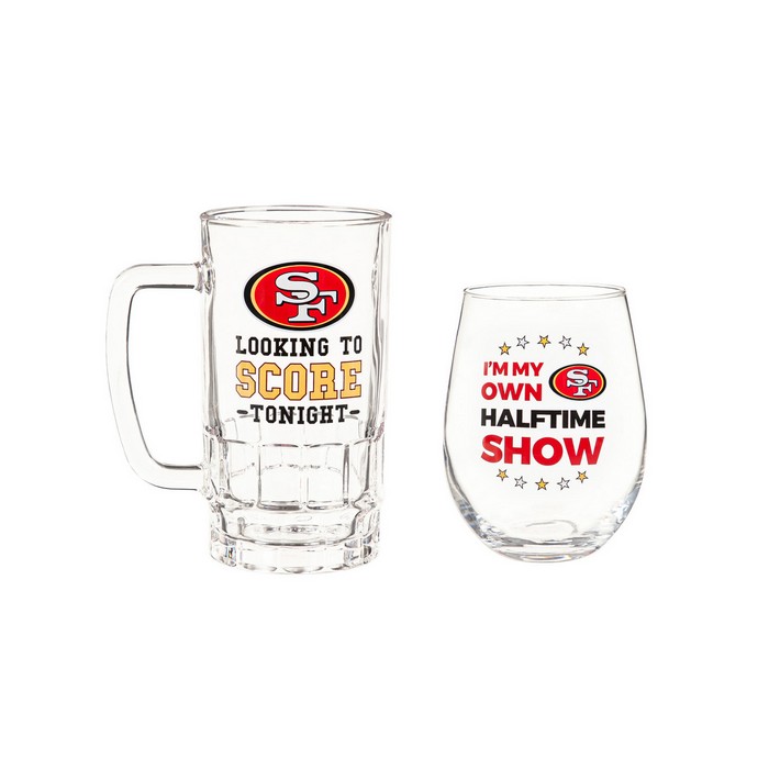 Evergreen Enterprises San Francisco 49ers Drink Set Boxed 17oz Stemless Wine and 16oz Tankard