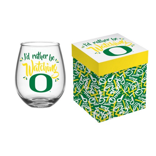 Oregon Ducks Glass 17oz Wine Stemless Boxed