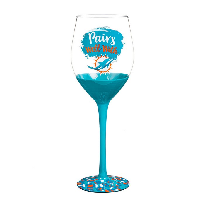 Miami Dolphins Glass 17oz Wine Stemmed Boxed