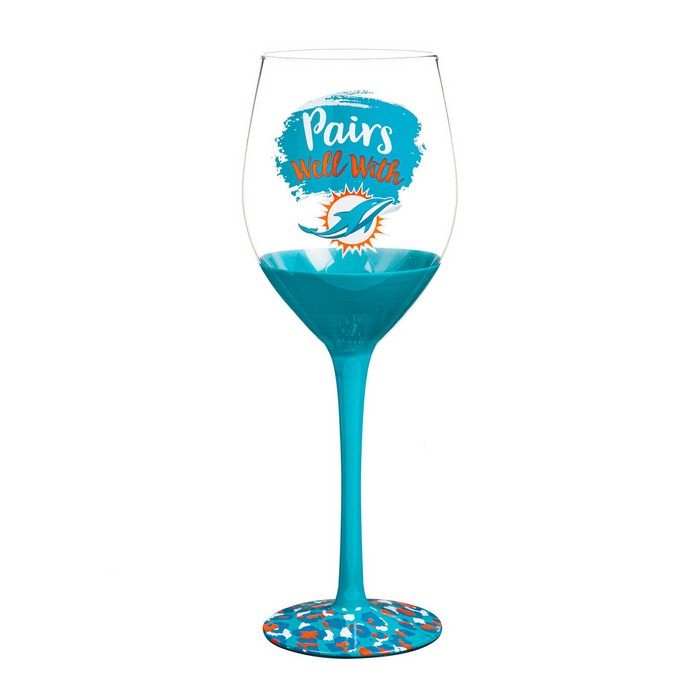 Evergreen Enterprises Miami Dolphins Glass 17oz Wine Stemmed Boxed