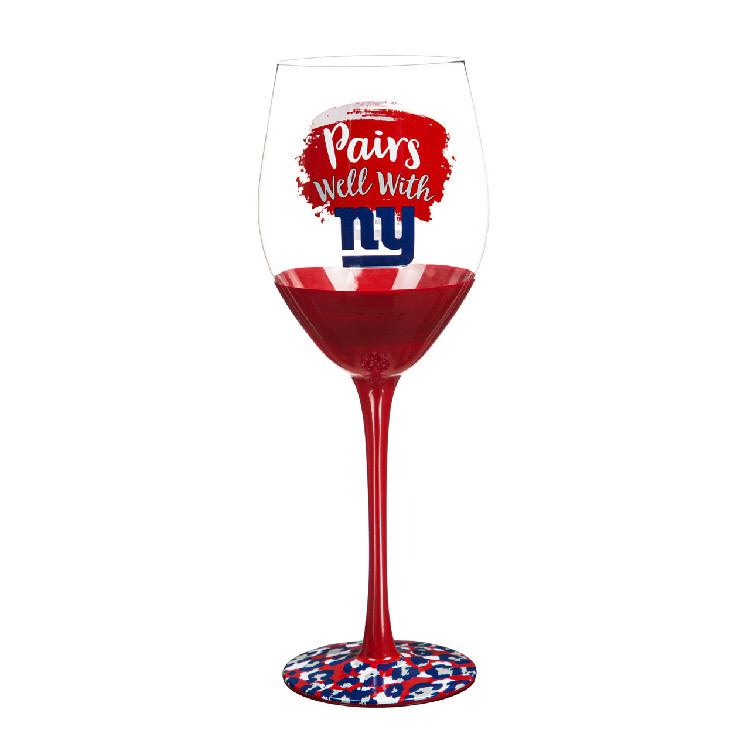 New York Giants Glass 17oz Wine Stemmed Boxed