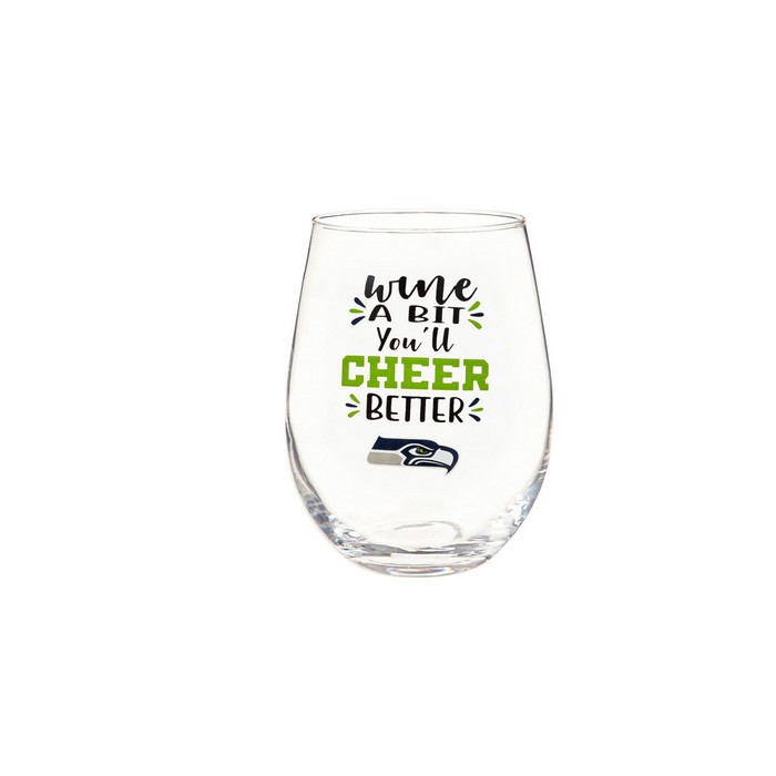 Seattle Seahawks Glass 17oz Wine Stemless Boxed