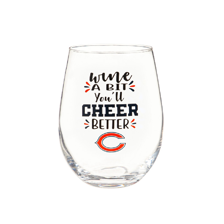 Chicago Bears Glass 17oz Wine Stemless Boxed