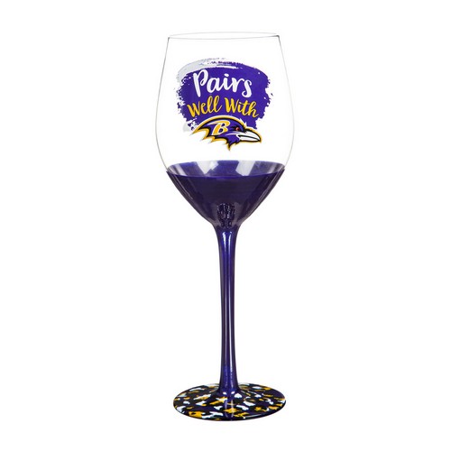 Baltimore Ravens Glass 17oz Wine Stemmed Boxed