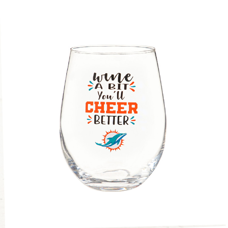 Miami Dolphins Glass 17oz Wine Stemless Boxed