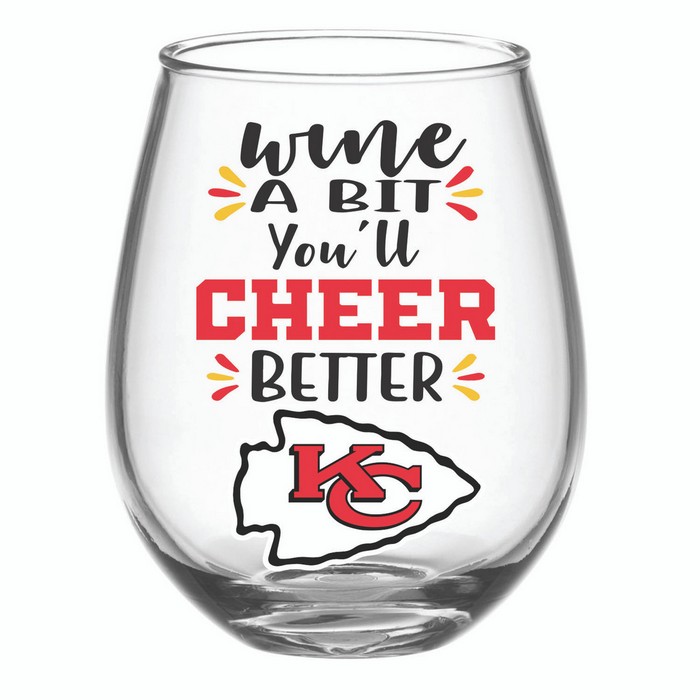 Kansas City Chiefs Glass 17oz Wine Stemless Boxed