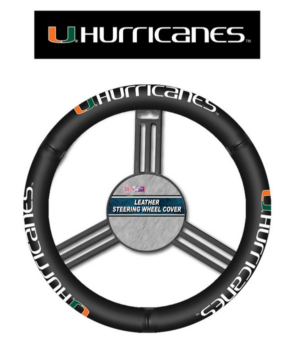 Miami Hurricanes Steering Wheel Cover Leather CO