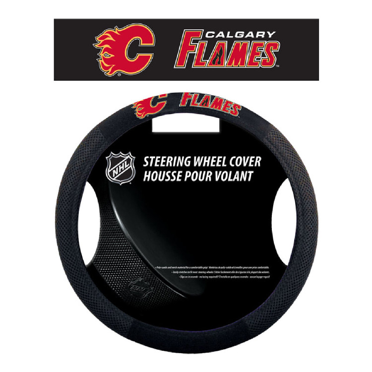 Calgary Flames Steering Wheel Cover Mesh Style CO