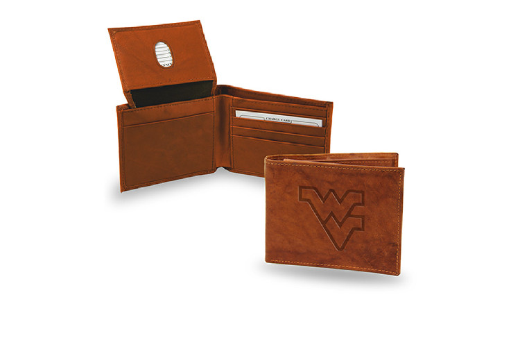 West Virginia Mountaineers Wallet Embossed Billfold Pecan Cowhide