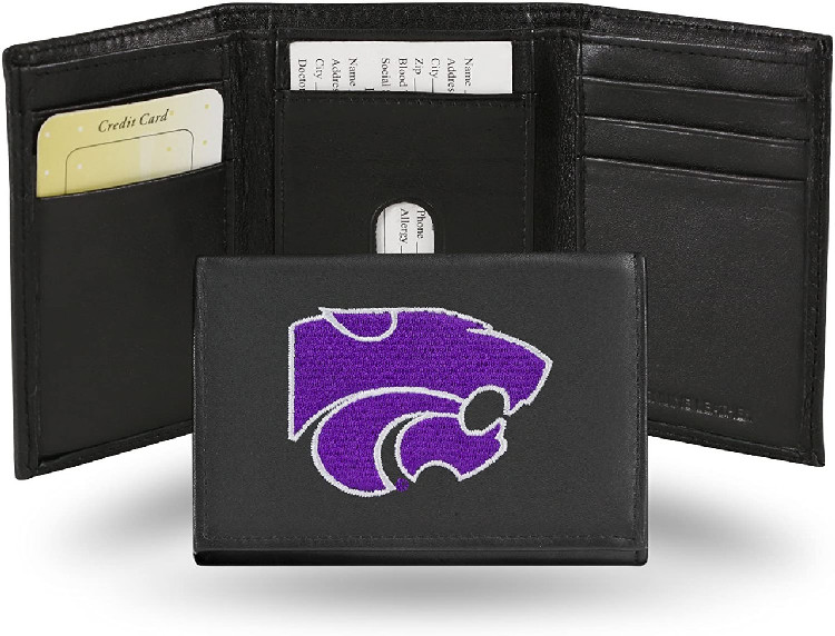 Kansas State Wildcats Wallet Trifold Leather Embroidered