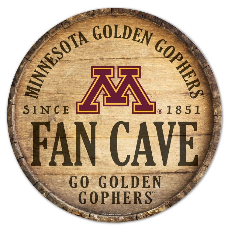 Minnesota Golden Gophers Sign Wood 14 Inch Round Barrel Top Design