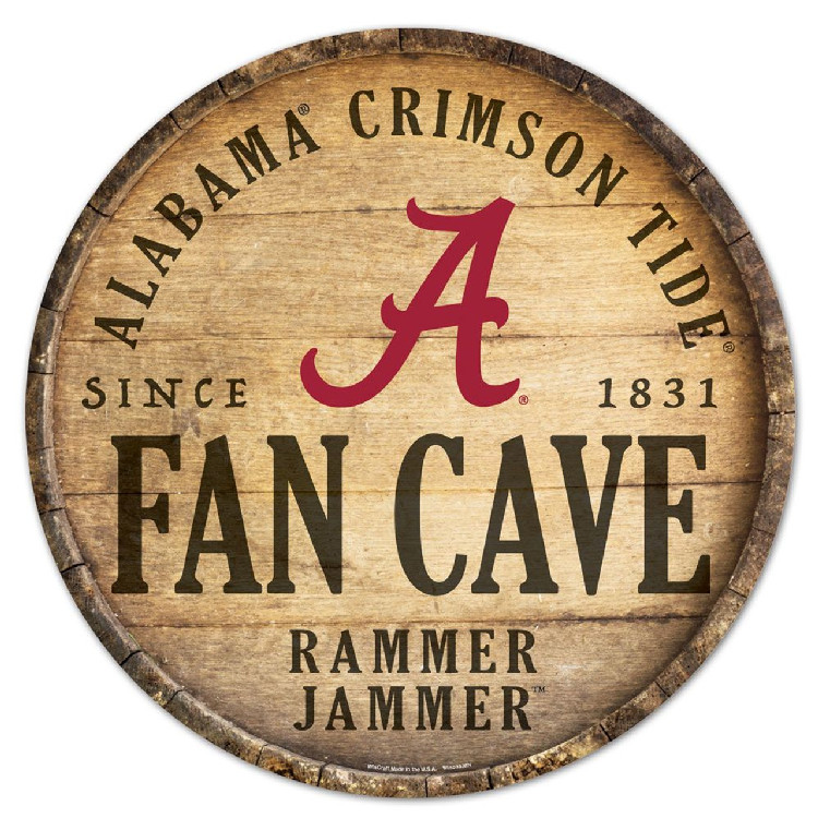 Alabama Crimson Tide Sign Wood 14 Inch Round Barrel Top Design