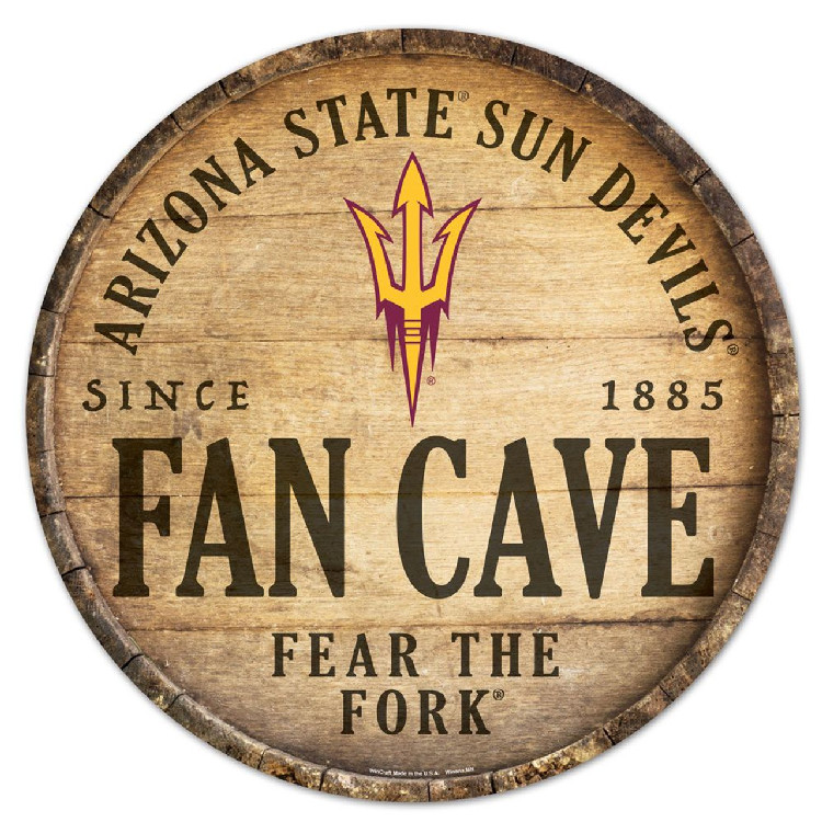 Arizona State Sun Devils Sign Wood 14 Inch Round Barrel Top Design