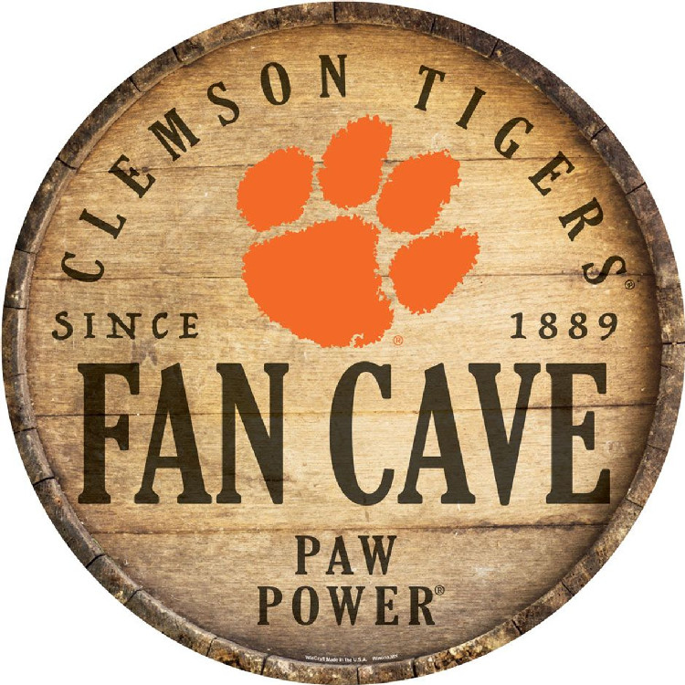 Clemson Tigers Sign Wood 14 Inch Round Barrel Top Design