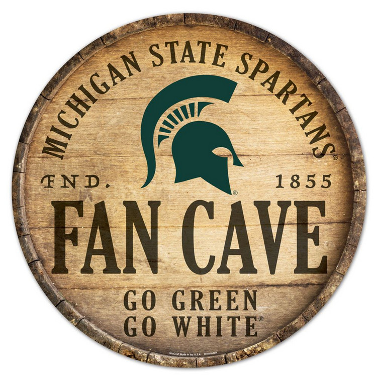 Michigan State Spartans Sign Wood 14 Inch Round Barrel Top Design