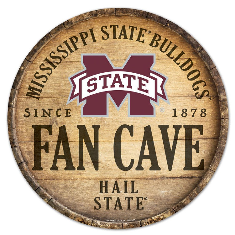 Mississippi State Bulldogs Sign Wood 14 Inch Round Barrel Top Design