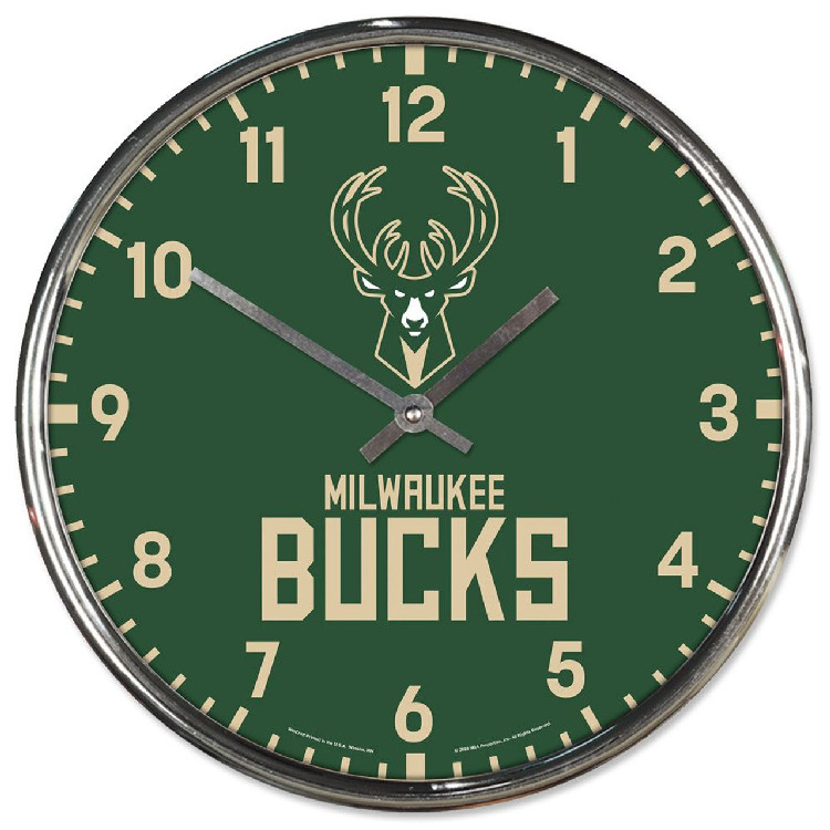 Milwaukee Bucks Clock Round Wall Style Chrome