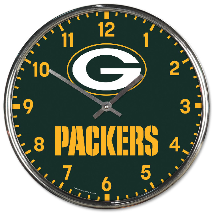 Green Bay Packers Round Chrome Wall Clock