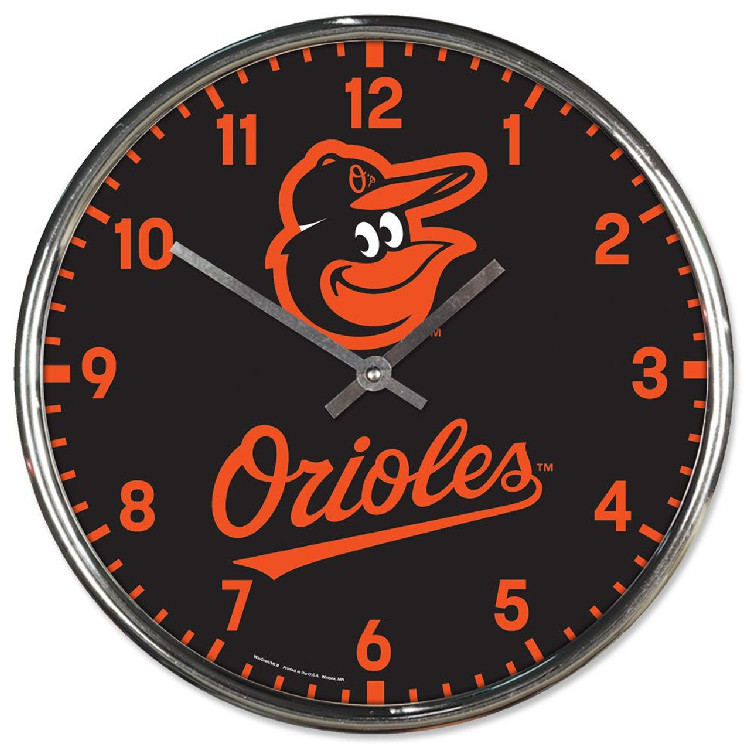 Baltimore Orioles Clock Round Wall Style Chrome