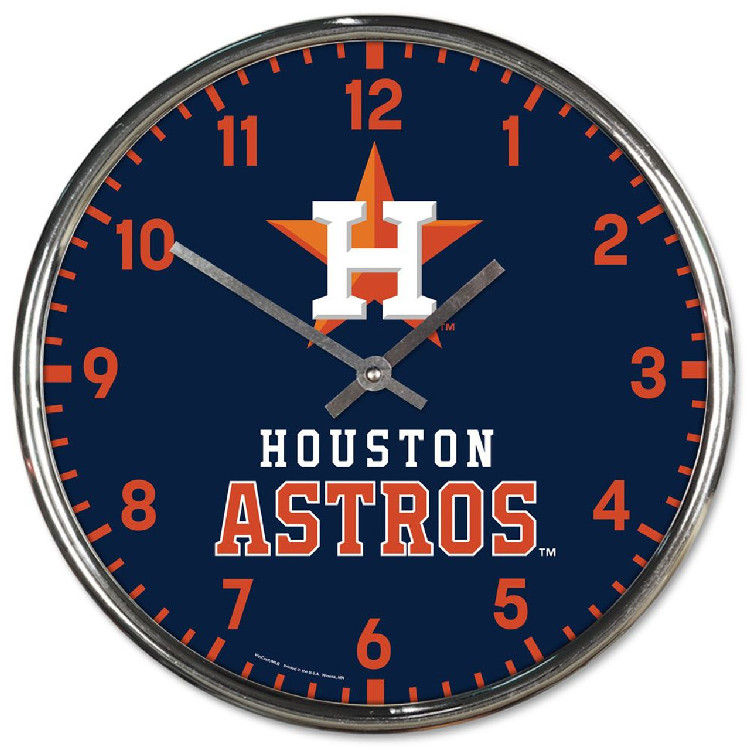 Houston Astros Clock Round Wall Style Chrome