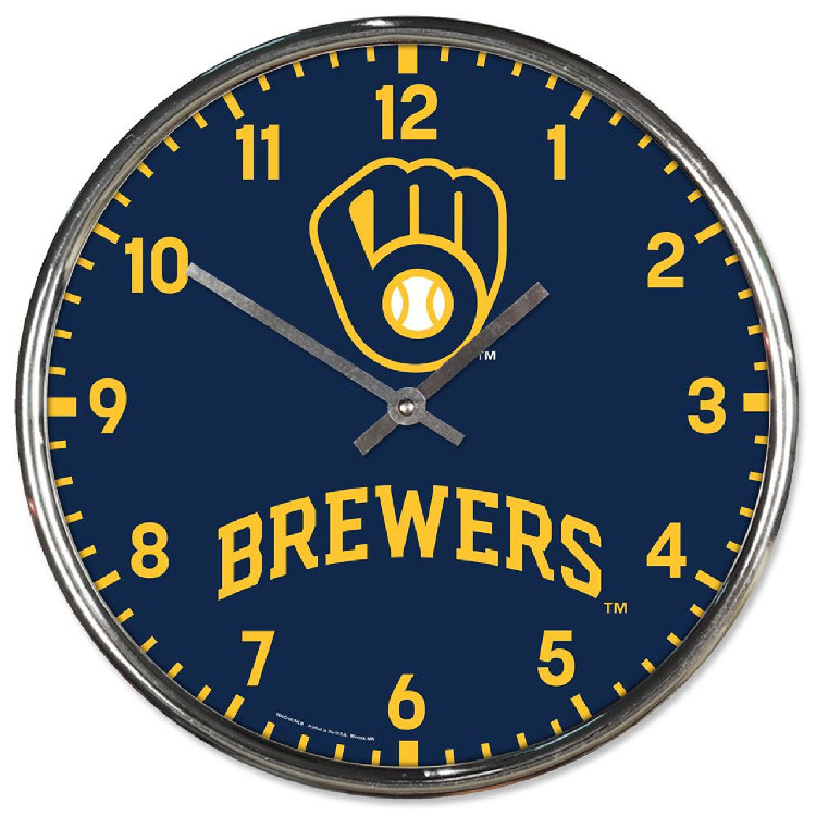 Milwaukee Brewers Clock Round Wall Style Chrome