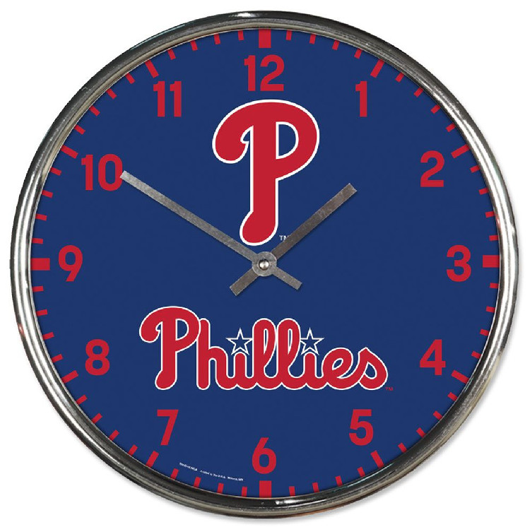 Philadelphia Phillies Clock Round Wall Style Chrome