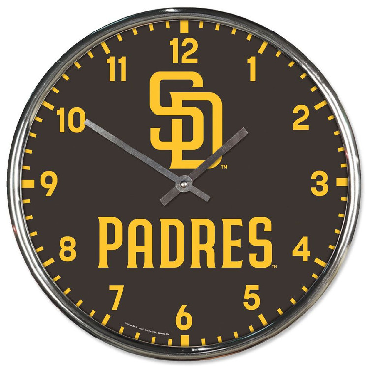 San Diego Padres Clock Round Wall Style Chrome