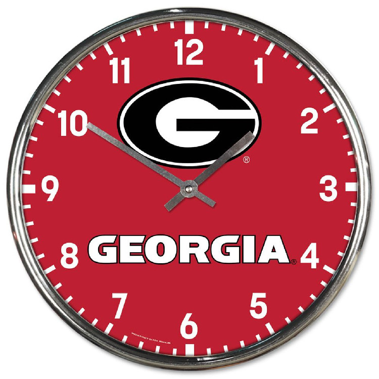 Georgia Bulldogs Clock Round Wall Style Chrome