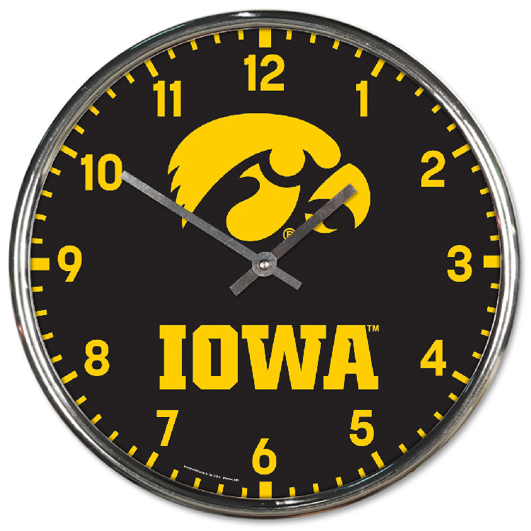 Iowa Hawkeyes Round Chrome Wall Clock