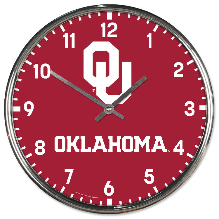 Oklahoma Sooners Round Chrome Wall Clock