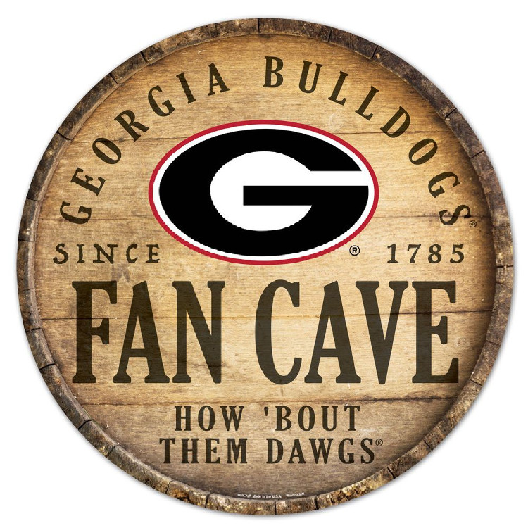 Georgia Bulldogs Sign Wood 14 Inch Round Barrel Top Design