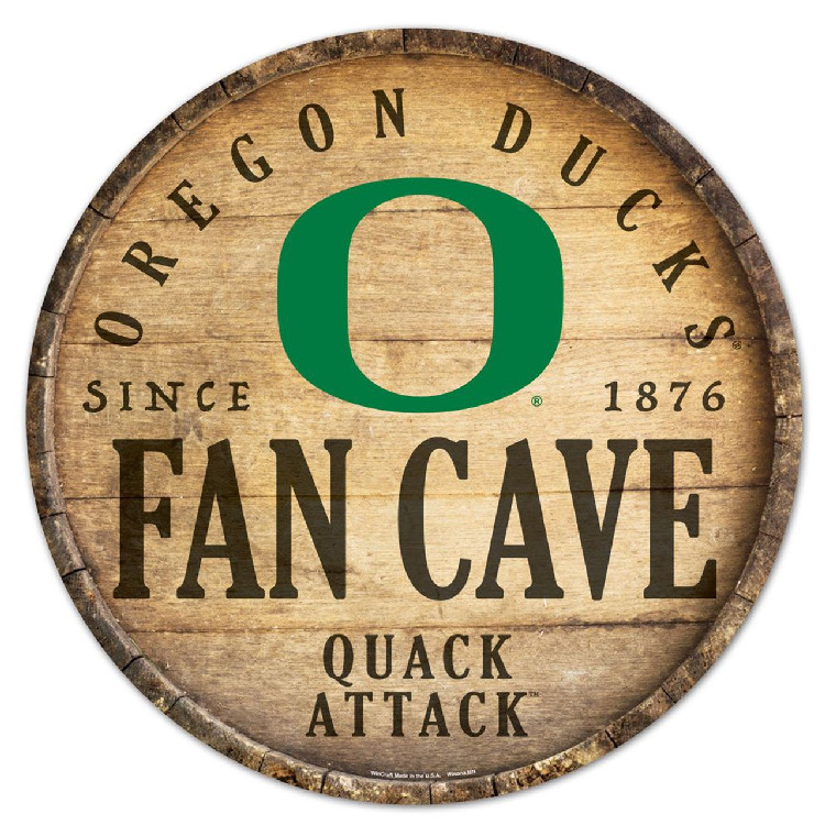 Oregon Ducks Sign Wood 14 Inch Round Barrel Top Design