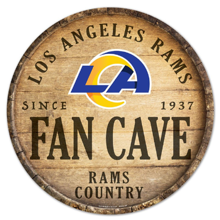 Los Angeles Rams Sign Wood 14 Inch Round Barrel Top Design