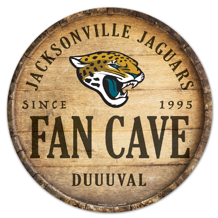 Jacksonville Jaguars Sign Wood 14 Inch Round Barrel Top Design