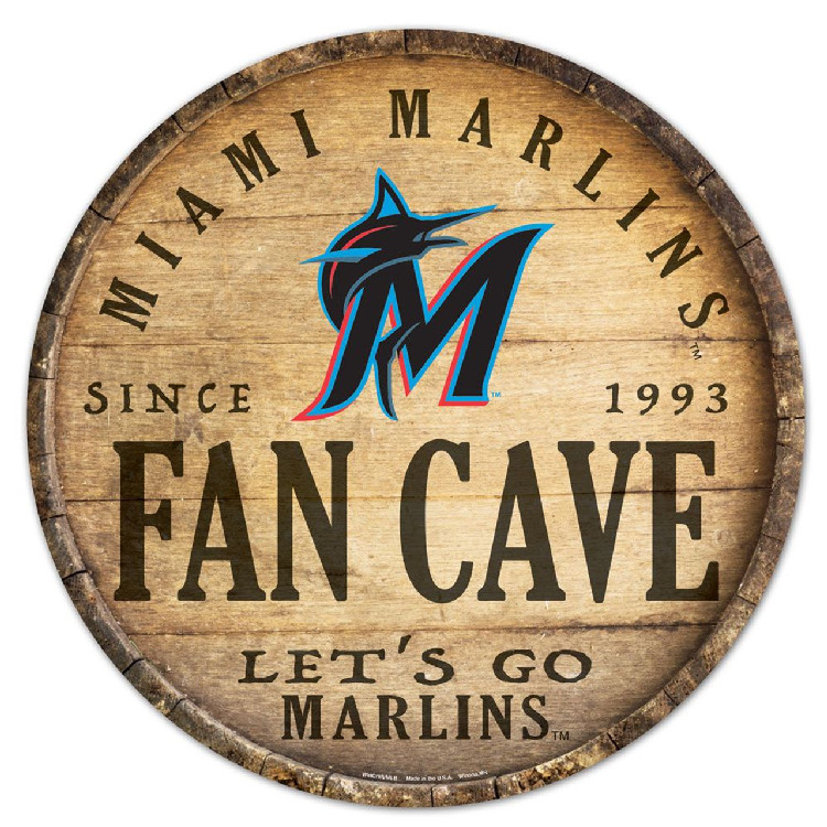 Miami Marlins Sign Wood 14 Inch Round Barrel Top Design