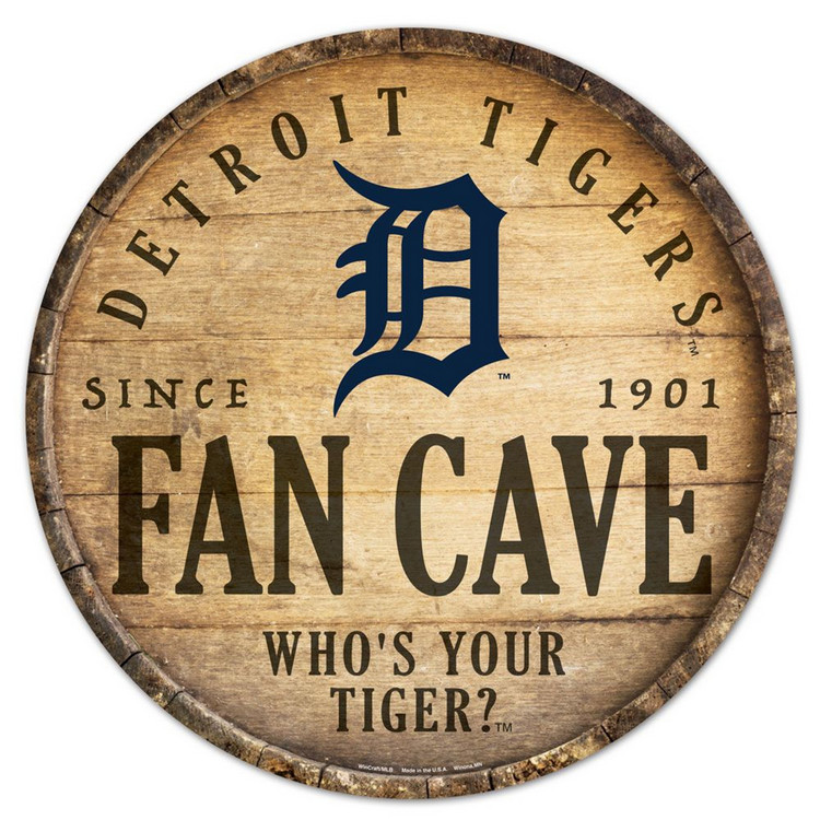 Detroit Tigers Sign Wood 14 Inch Round Barrel Top Design