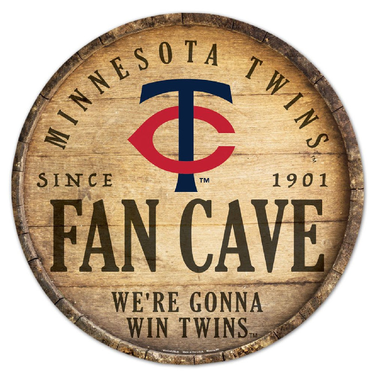 Minnesota Twins Sign Wood 14 Inch Round Barrel Top Design