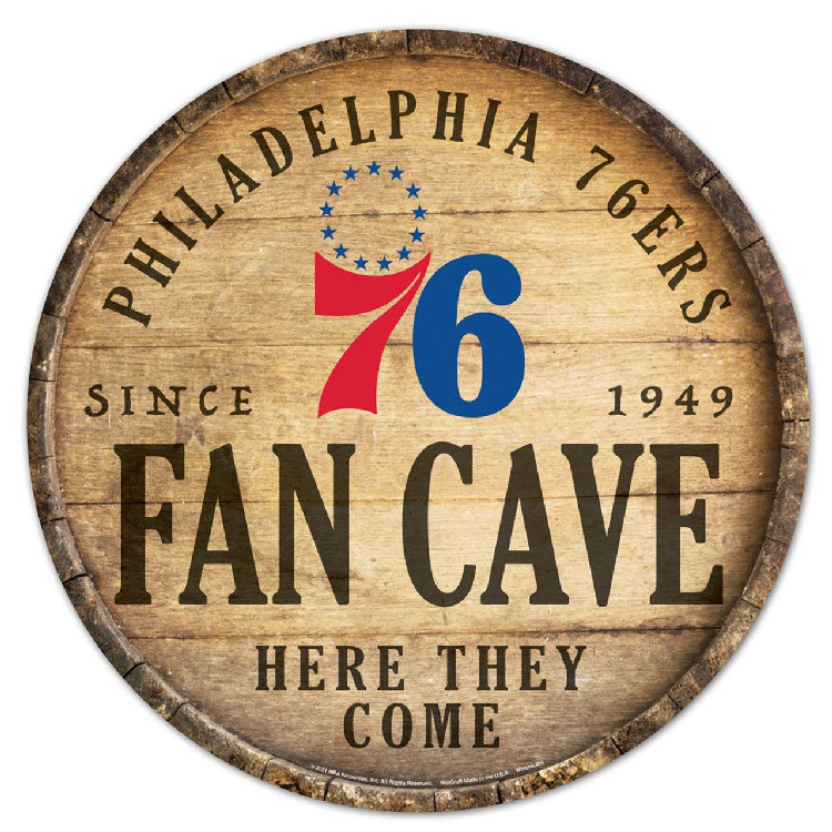 Philadelphia 76ers Sign Wood 14 Inch Round Barrel Top Design