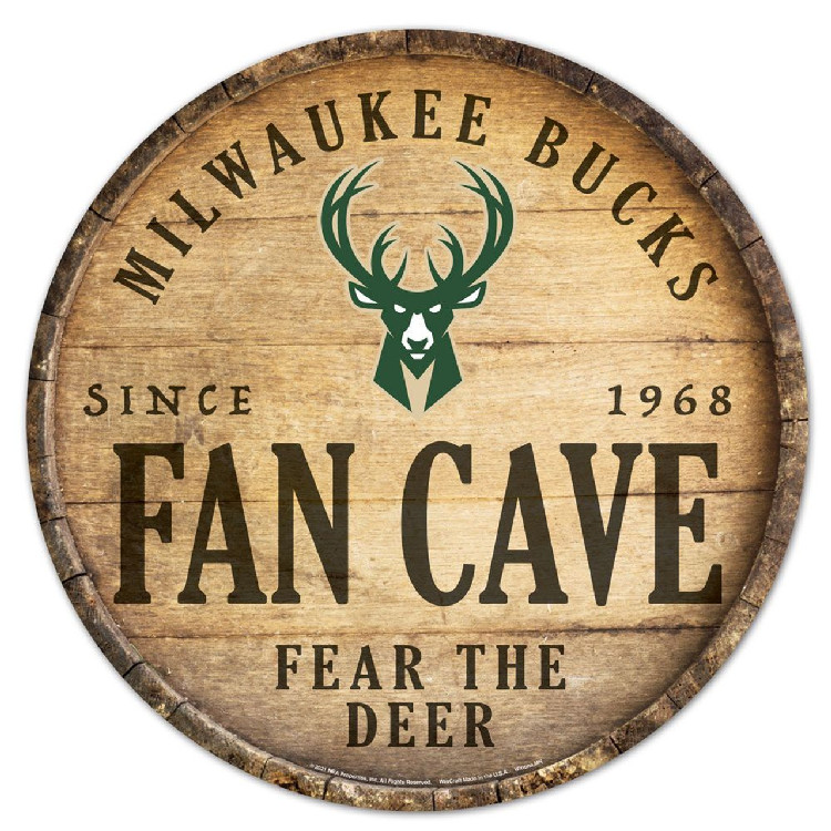 Milwaukee Bucks Sign Wood 14 Inch Round Barrel Top Design