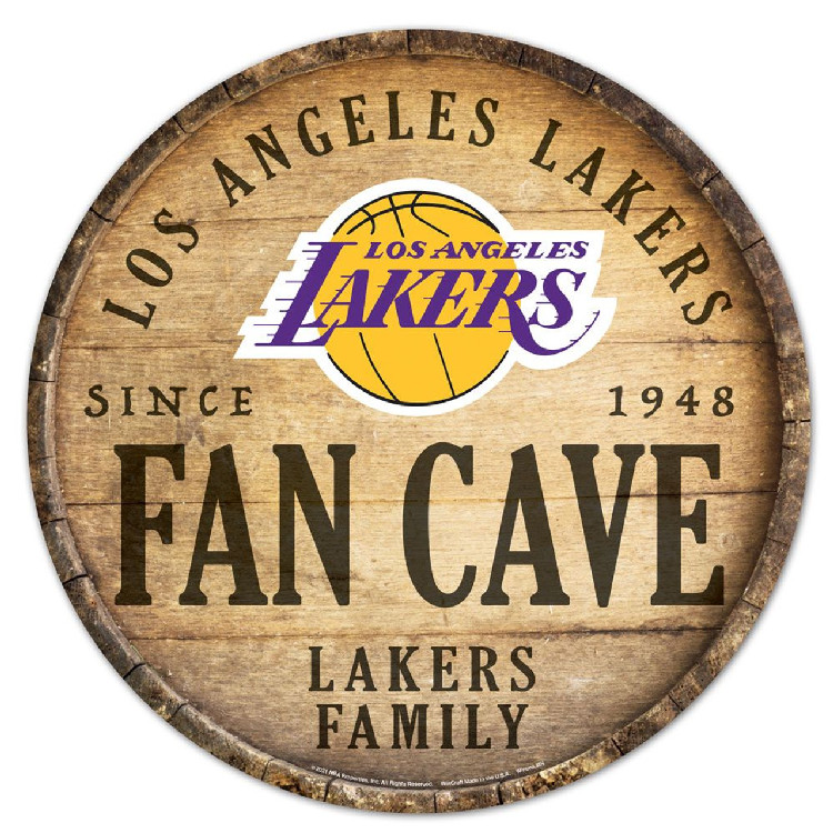 Los Angeles Lakers Sign Wood 14 Inch Round Barrel Top Design