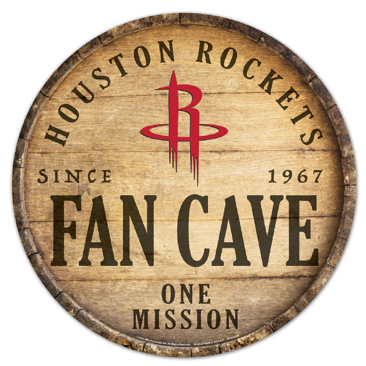 Houston Rockets Sign Wood 14 Inch Round Barrel Top Design