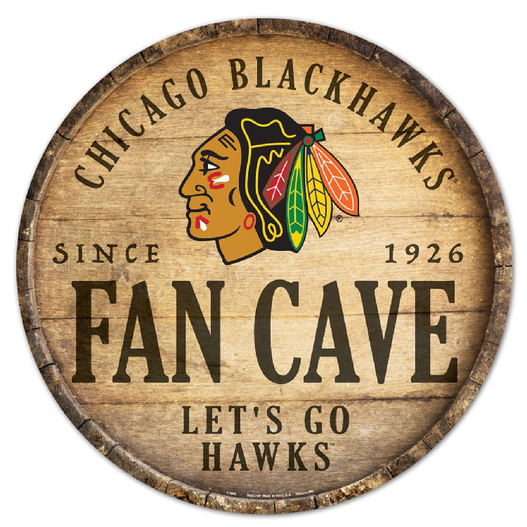 Chicago Blackhawks Sign Wood 14 Inch Round Barrel Top Design