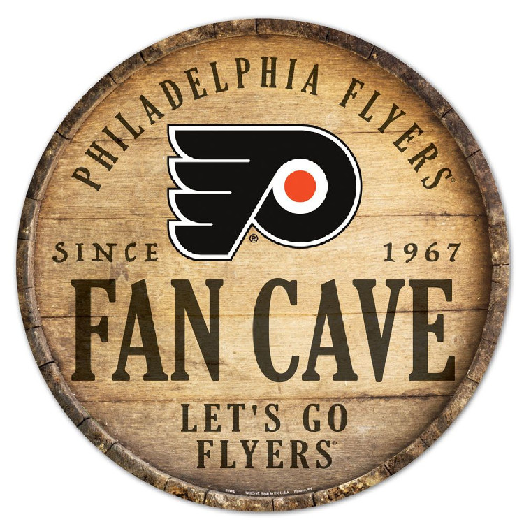 Philadelphia Flyers Sign Wood 14 Inch Round Barrel Top Design