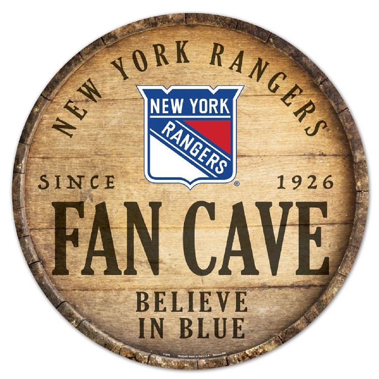 New York Rangers Sign Wood 14 Inch Round Barrel Top Design