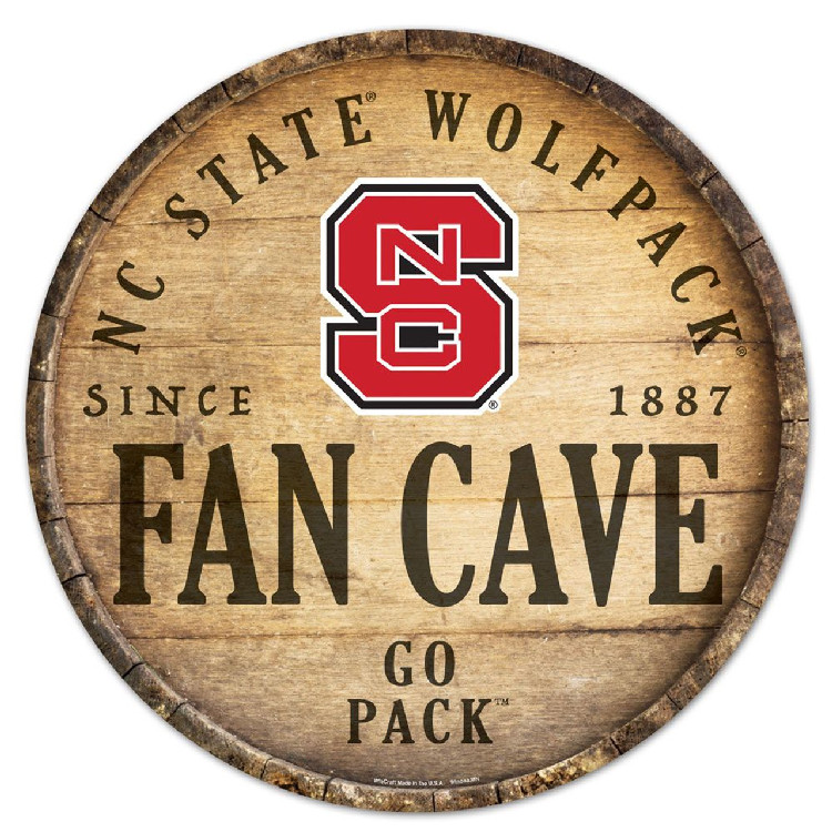 North Carolina State Wolfpack Sign Wood 14 Inch Round Barrel Top Design