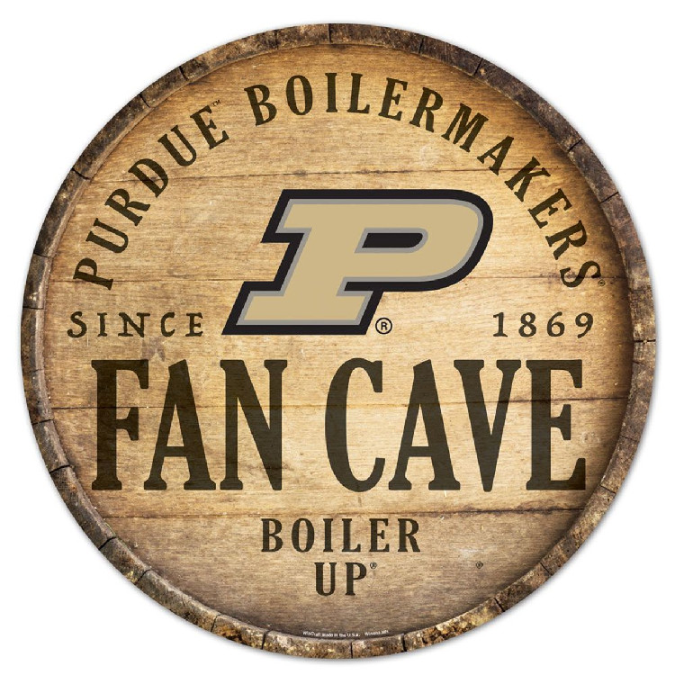 Purdue Boilermakers Sign Wood 14 Inch Round Barrel Top Design