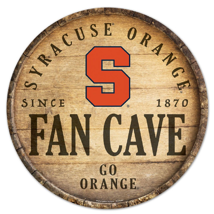 Syracuse Orange Sign Wood 14 Inch Round Barrel Top Design